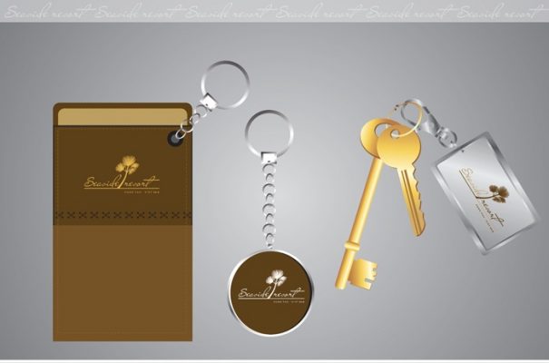 bộ nhận diện thương hiệu resort khách sạn móc chìa khóa